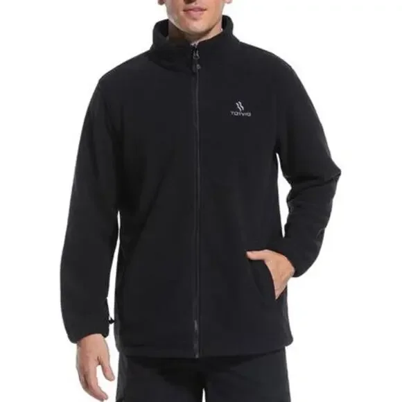 Men's Lightweight Fleece Jacket Full Zip Classic Polar Fleece Inner Lining Black